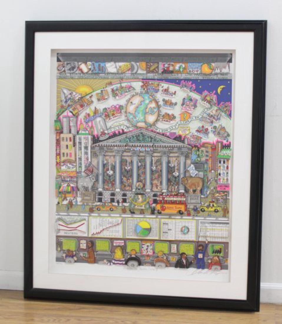 Charles Fazzino, "Another Day, Another Dollar": 3D serigraph. Pencil signed, titled, and numbered 478/500. Charles Fazzino (born 1955). Approx. 35" H x 29" W sight, 44" H x 38" W framed. (6066)