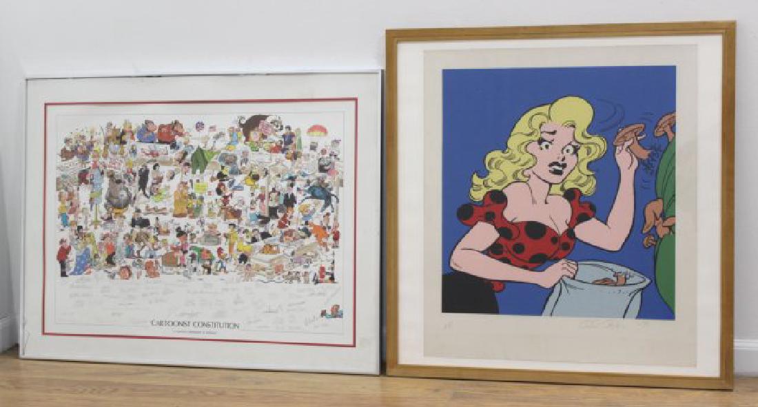 Cartoonist Constitution" & Al Capp, "Daisy Mae: "Cartoonist Constitution," signed lithograph, numbered 164/195, approx. 23" H x 32" W sight, 28" H x 37" W framed; and Al Capp, "Daisy Mae," serigraph, pencil signed & dated '76 - A.P., approx. 28" H