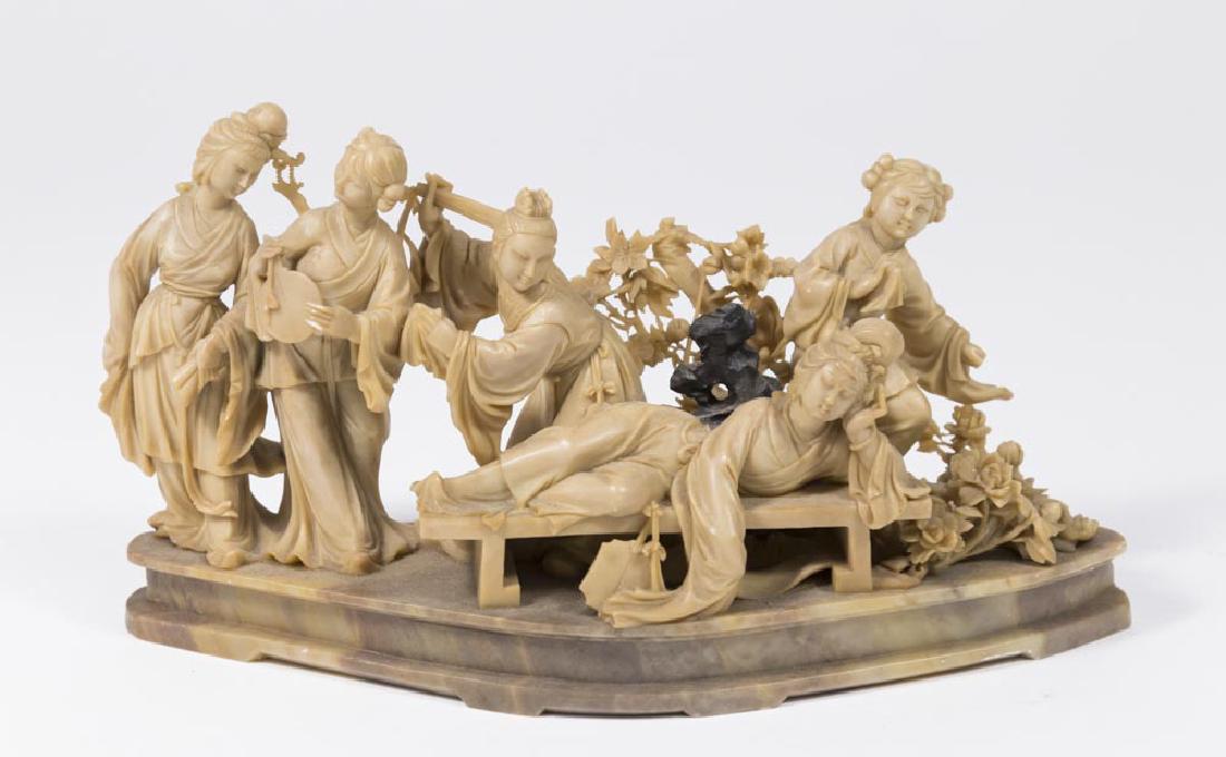 Soapstone Carving, 4 Women Serving Reclining Queen (1 of 5)