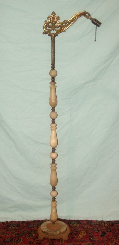 ONYX & BRASS BRIDGE LAMP: FLOOR LAMP. ONYX & BRASS BRIDGE LAMP CA. 1920'S