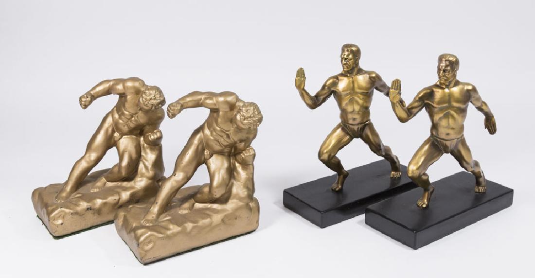 2 Pairs Figural Male Spelter Bookends (1 of 6)