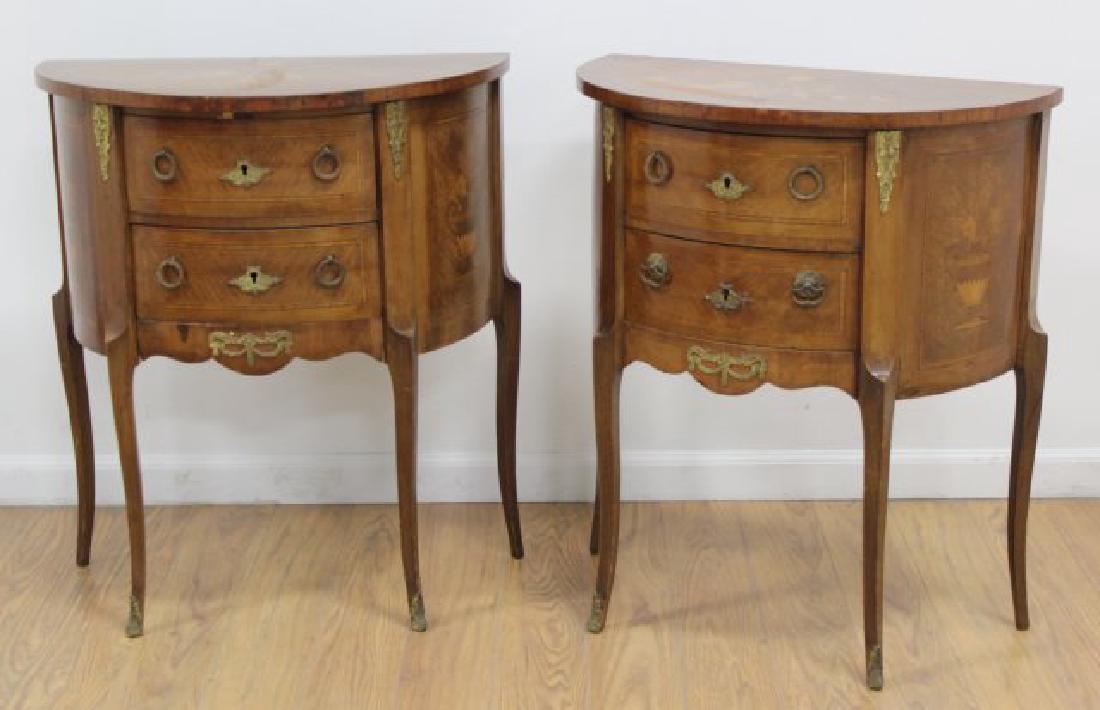 :Pair Demilune Italian Walnut Inlaid Commodes (1 of 3)