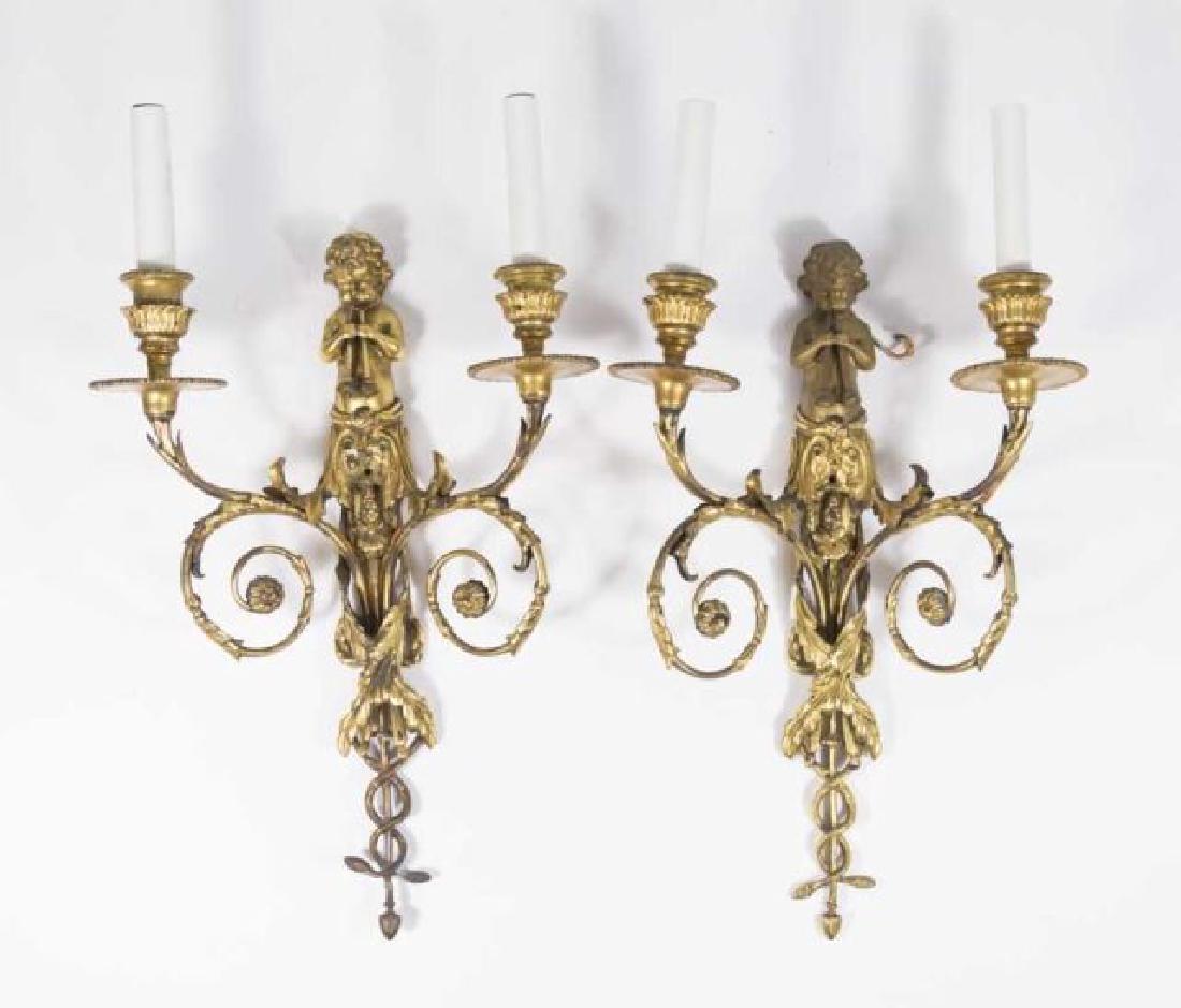 :Pair 19th Century Bronze Figural 2-Arm Sconces (1 of 3)