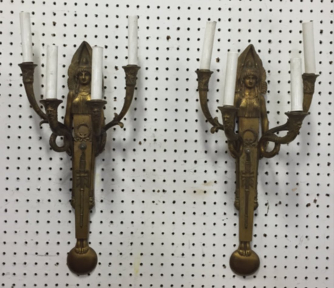 Pair Egyptian Revival Figural 4-Light Wall Sconces (1 of 6)