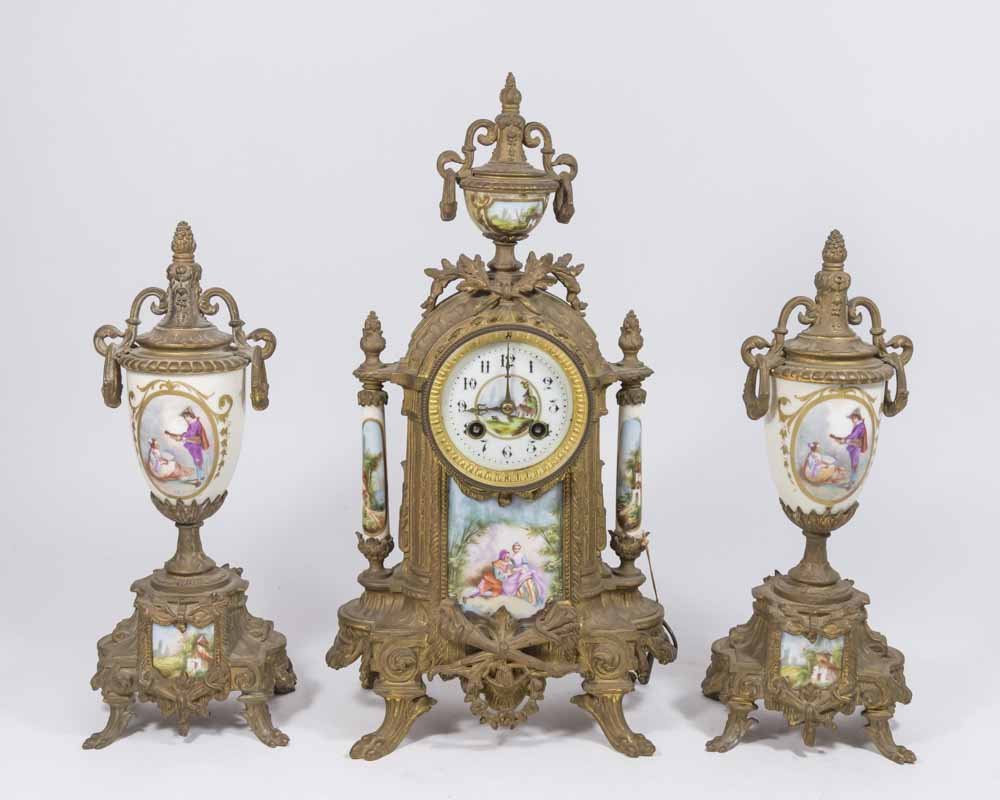 3-Piece French Gilt Metal & Porcelain Clock Set (1 of 8)