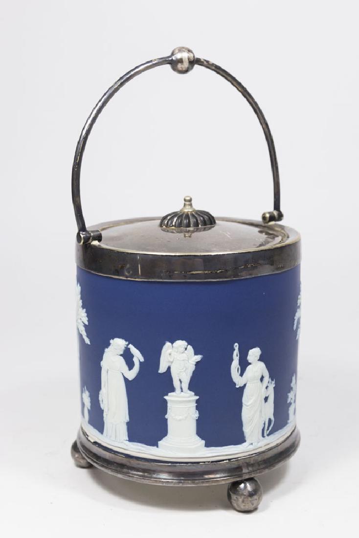 Blue Wedgwood Cracker Jar with Silverplate Top (1 of 5)