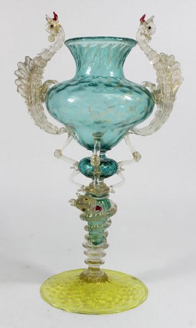 Venetian Gilt Blue & Yellow Glass Dragon Vase (1 of 5)
