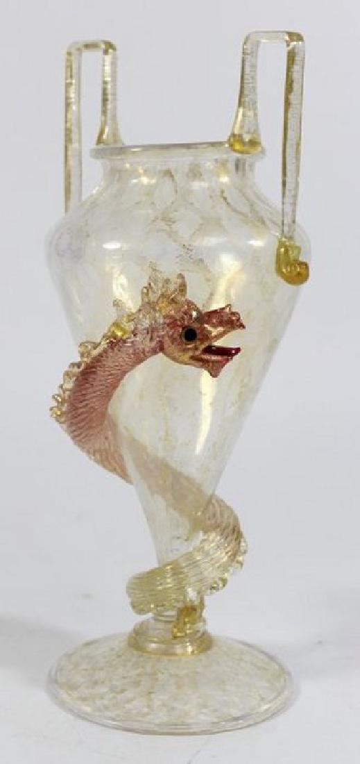 Venetian Gilt Clear to Opaline Glass Dragon Vase (1 of 4)
