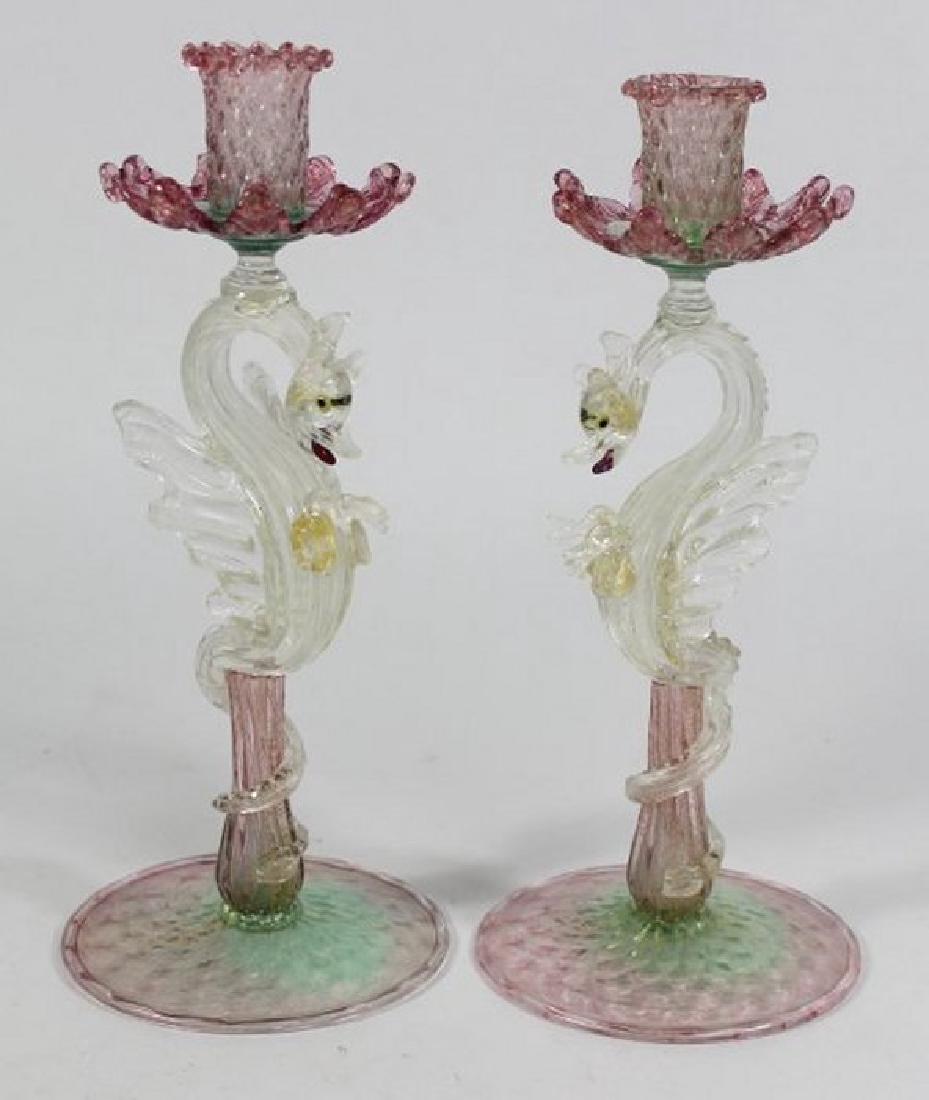 Pair Venetian Colored Glass Candlesticks (1 of 5)