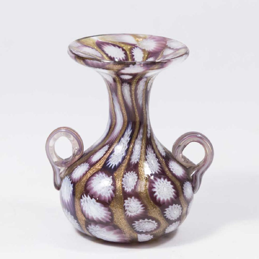 Small Venetian Millefiori Aventurine Glass Vase: Early 20th century. Attributed to Salviati & C. Fratelli Toso. Approx. 3 1/2" H. From a NY estate. (6092)