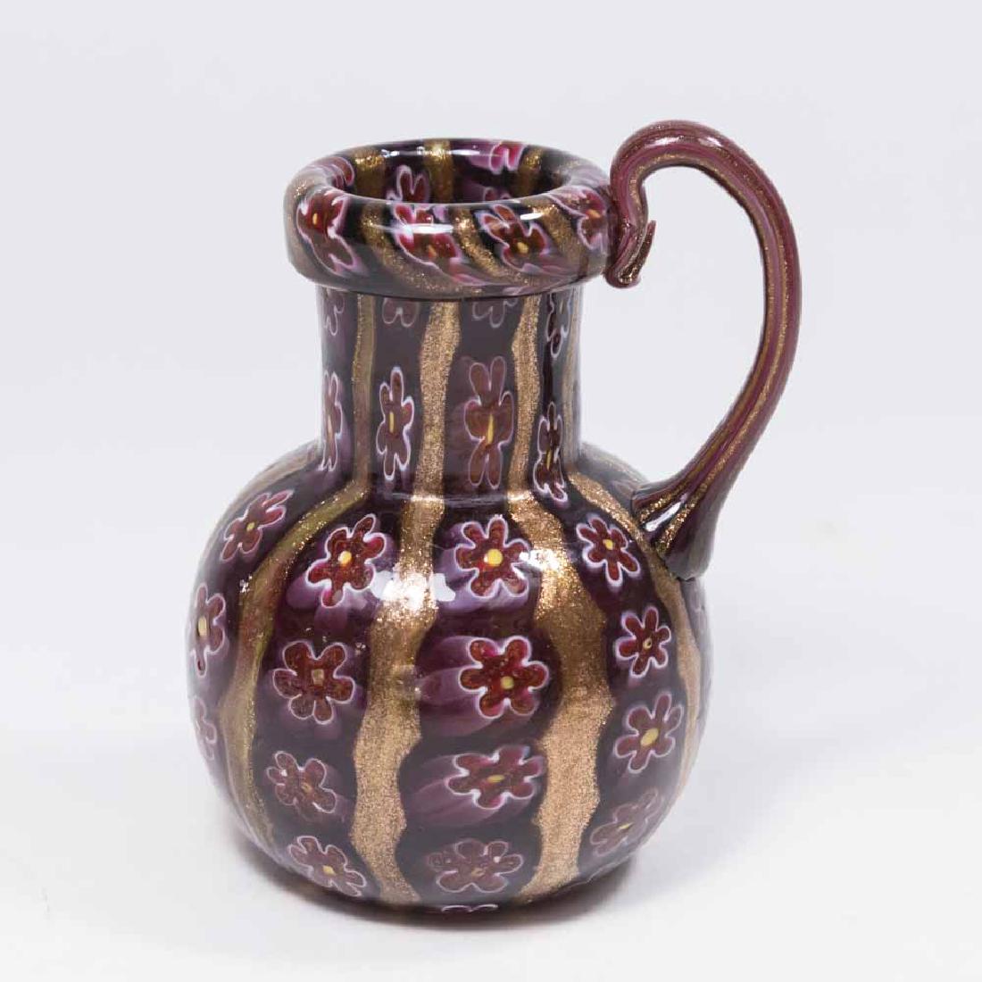 Small Venetian Millefiori & Aventurine Pitcher: Early 20th century. Attributed to Salviati & C. Fratelli Toso. Approx. 4 1/2" H. From a NY estate. (6092) Good condition.