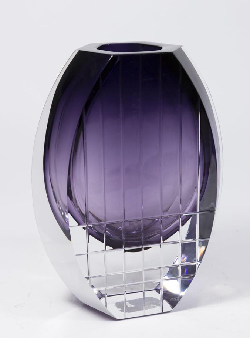 Baccarat Moderne Clear to Purple Vase: Approx. 8 1/2" H x 6" W x 3" D.