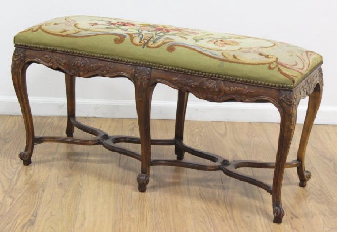 Carved Walnut French Style Needlepoint Bench (1 of 3)