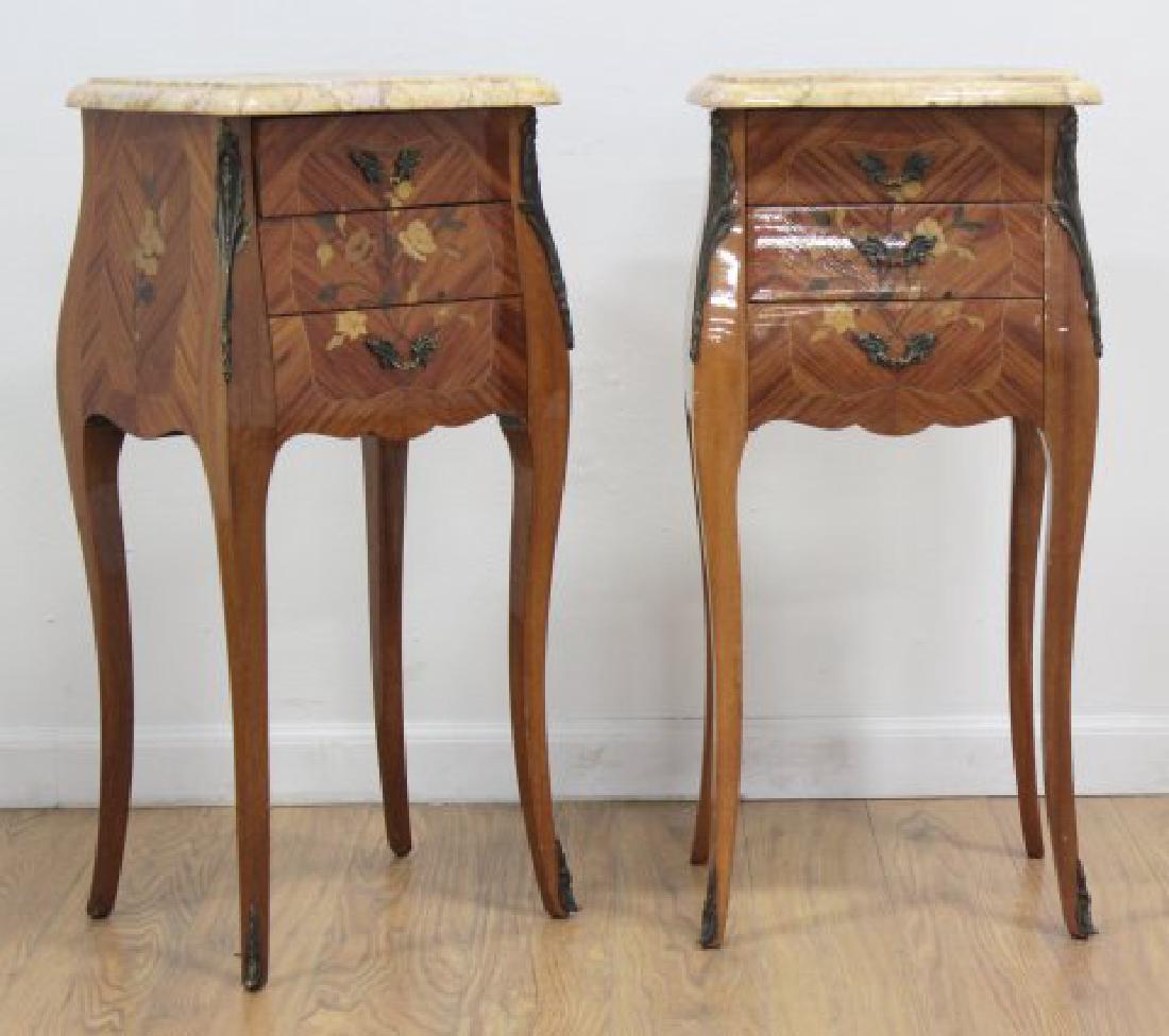 Pair French 2-Drawer Marble Top Commodes (1 of 4)