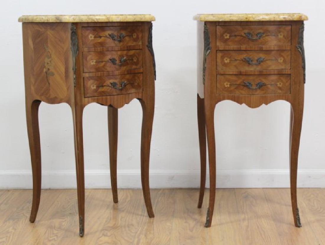 Pair French Marble Top Tulipwood Commodes (1 of 6)