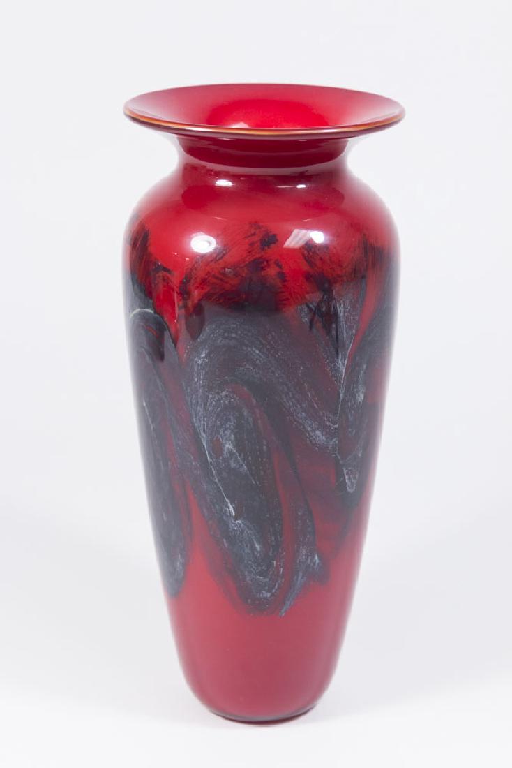 Michael Nourot Red Satin Swirl Art Glass Vase (1 of 4)