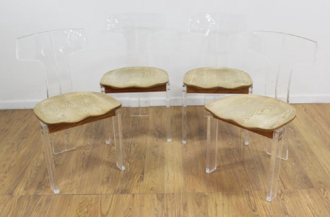 4 Modern Lucite & Oak T-Back Chairs (1 of 4)
