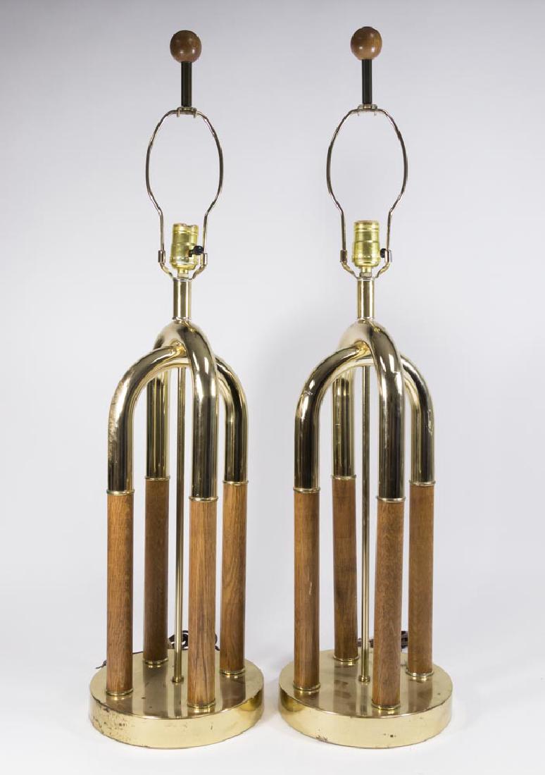 Pair 70s Brass & Walnut Table Lamps (1 of 3)