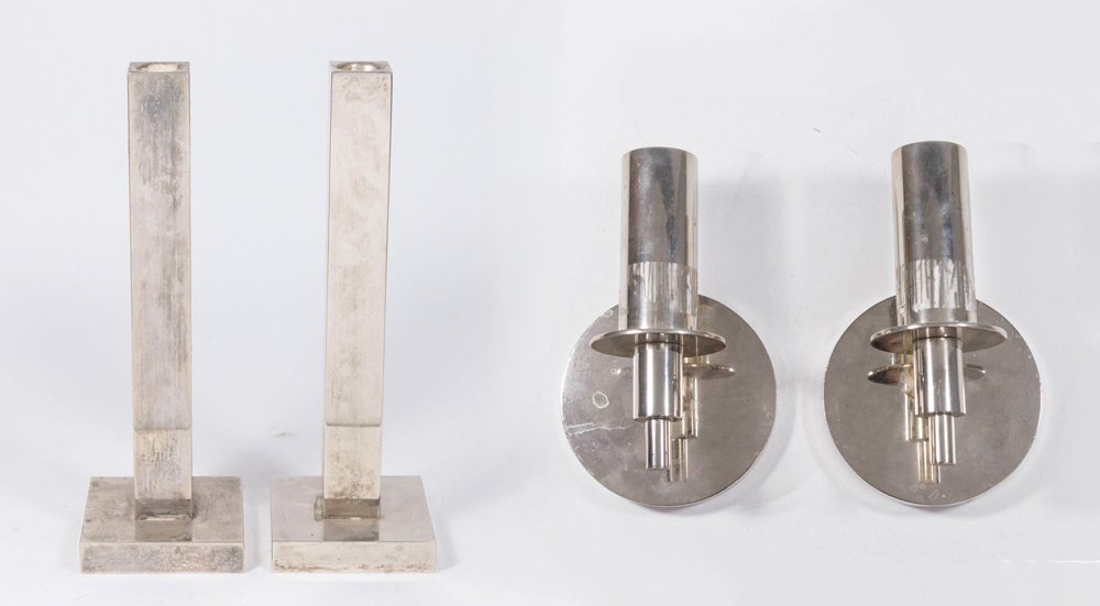 Pair Chrome Wall Lights & Pair Chrome Candlesticks (1 of 4)