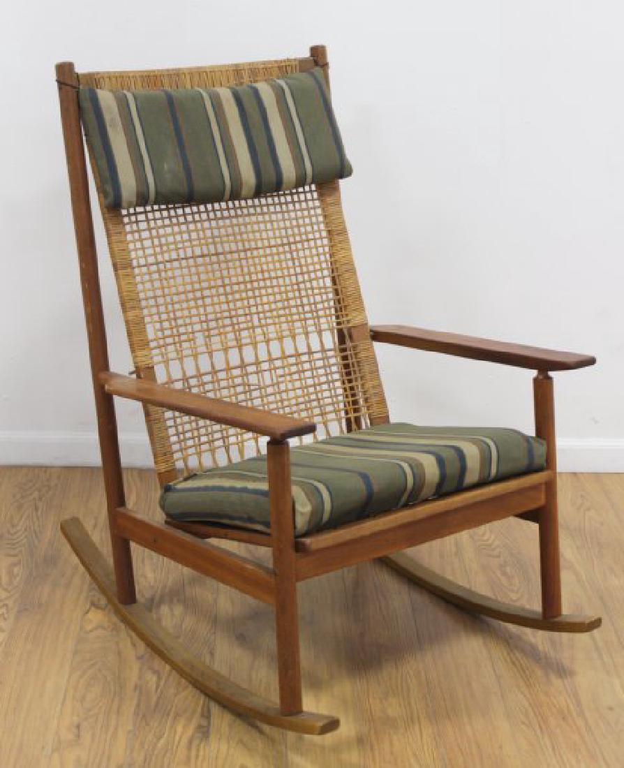 Hans Olsen for Dux Teak Rocking Chair: Circa 1970. Approx. 46 1/4" H x 25 3/4" W x 35" D.