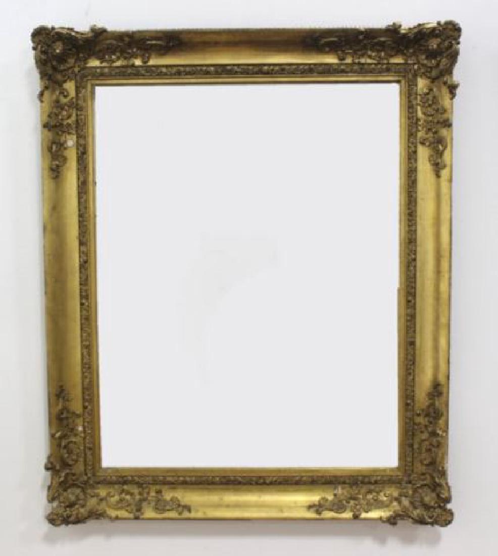 :19th Century Gold Leafed Frame: Inner frame approx. 35" x 44 1/2". Outer approx. 47" x 56". (6029) Damages and losses.