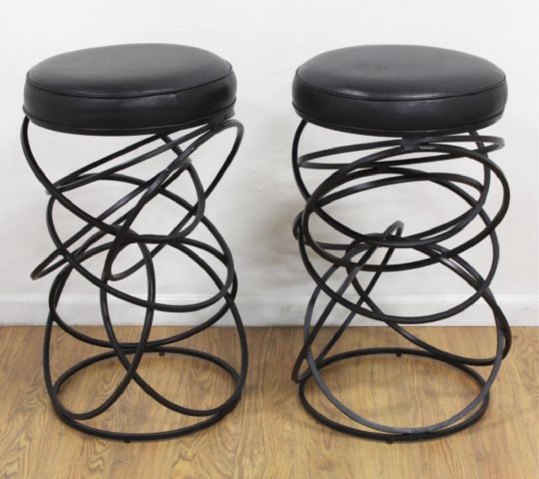 Pair Modern Wrought Iron Bar Stools (1 of 2)