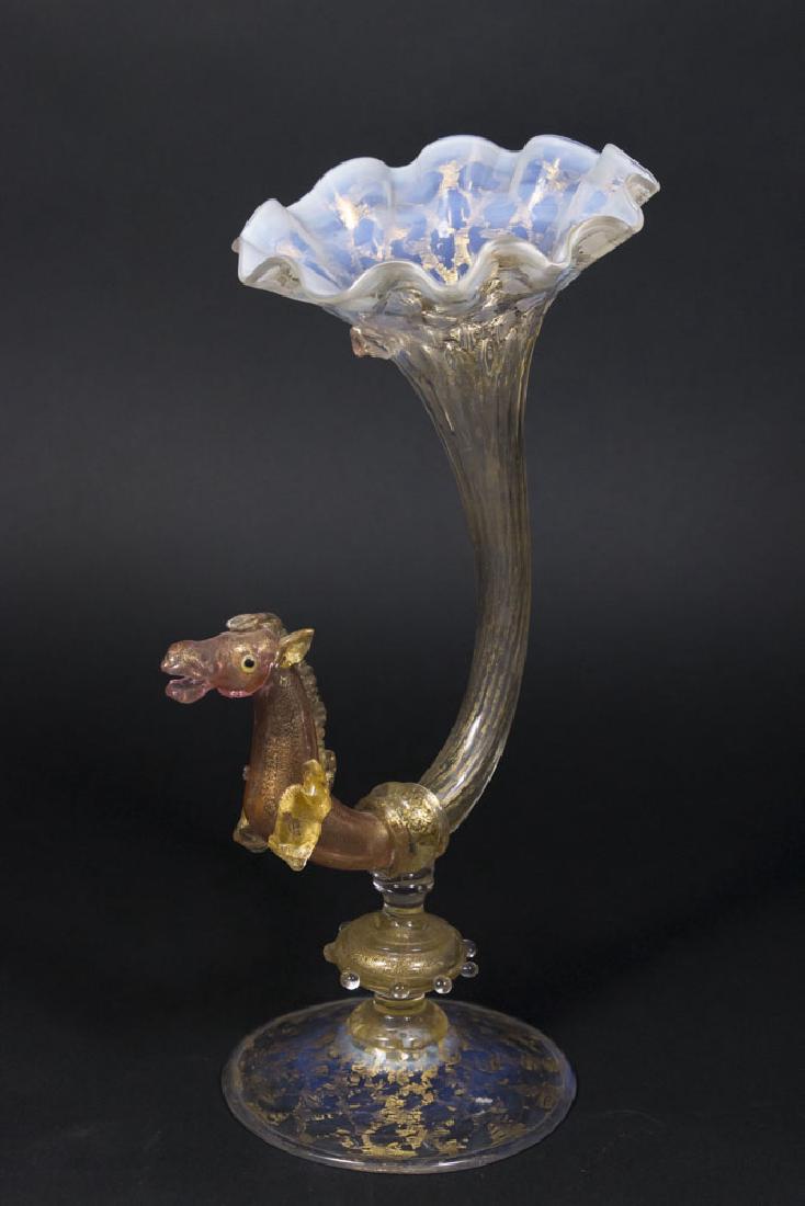 Venetian Gilt Pink & Opaline Glass Cornucopia Vase (1 of 6)
