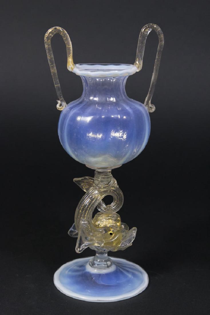 Venetian Gilt Opaline Glass Dolphin Vase (1 of 6)