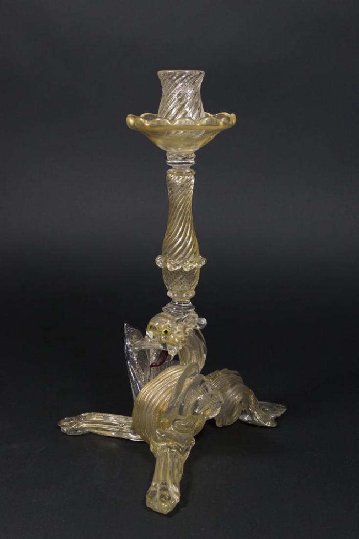 Venetian Gilt Clear Glass Dragon Candlestick (1 of 6)