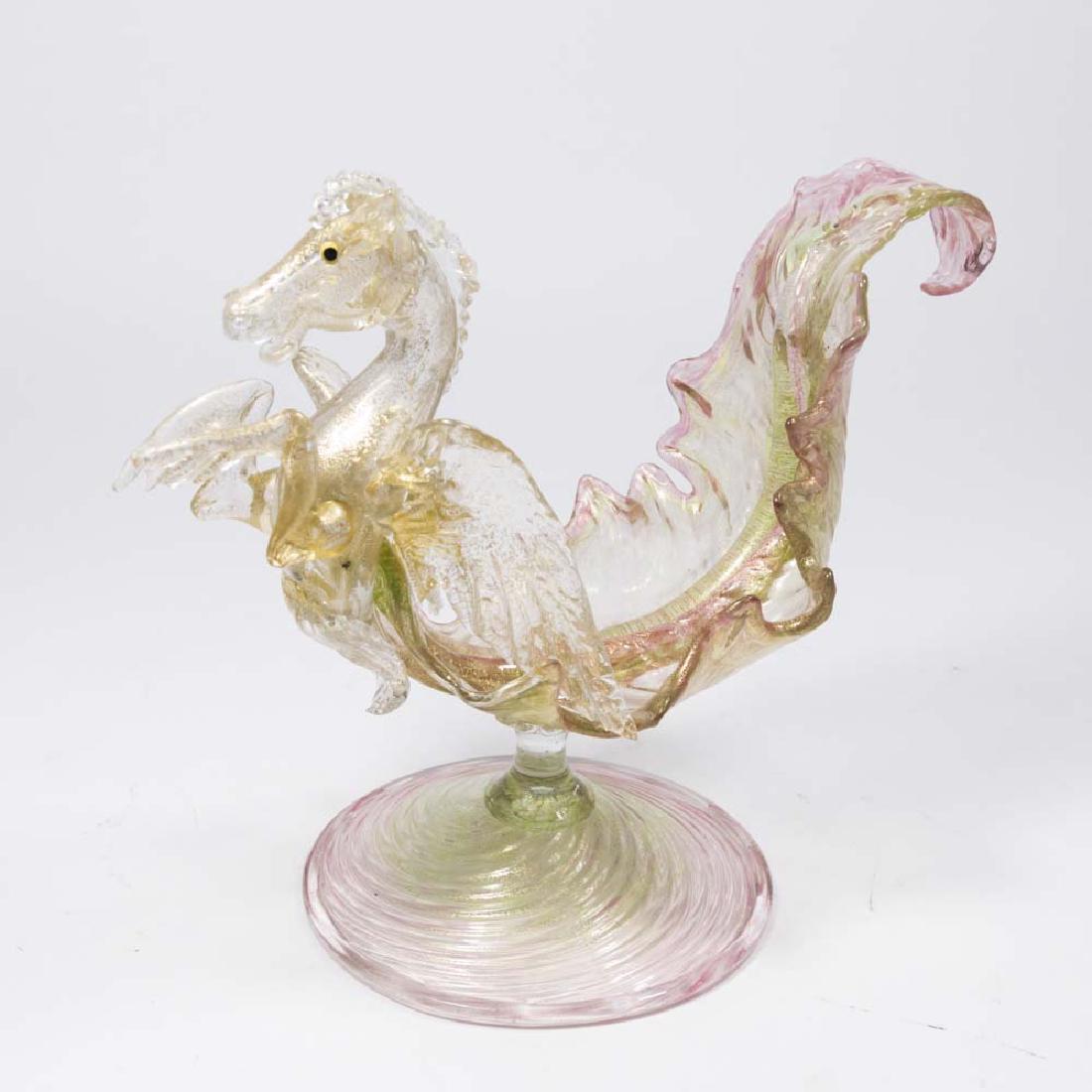 Venetian Gilt Pink & Green Glass Pegasus Compote (1 of 5)
