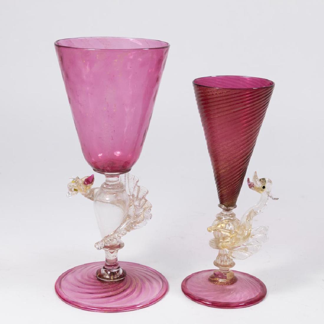 2 Venetian Gilt Ruby & Clear Glass Dragon Goblets (1 of 9)