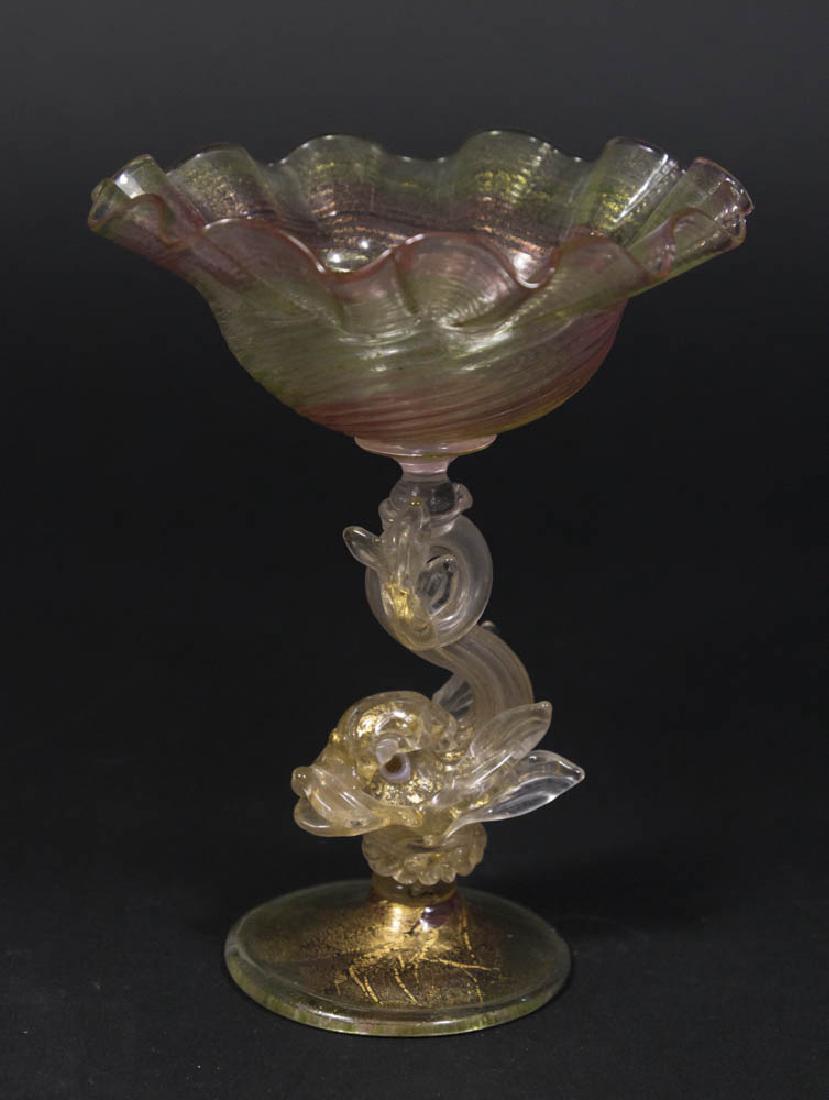 Small Venetian Gilt Pink & Green Glass Compote (1 of 5)
