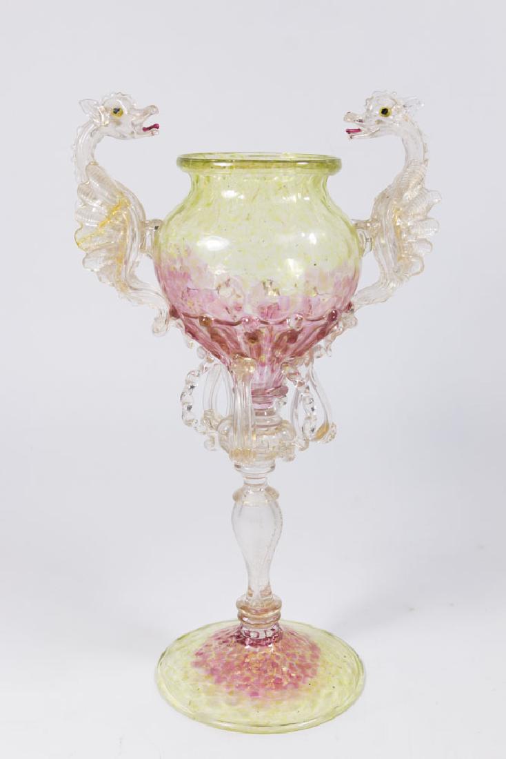 Venetian Gilt Yellow & Pink Glass Dragon Coupe (1 of 6)