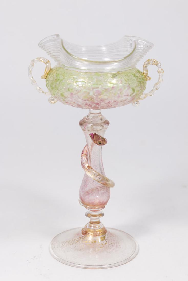 Venetian Gilt Pink & Green Glass Serpent Coupe (1 of 4)