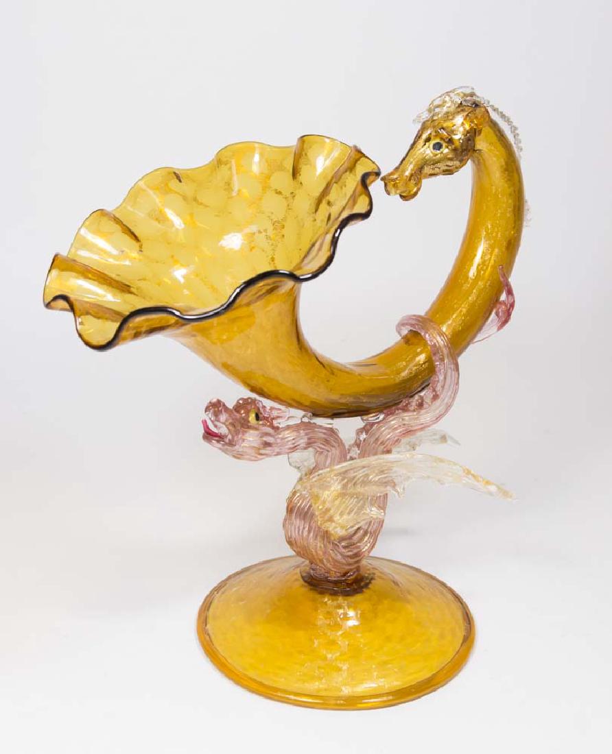 Venetian Gilt Amber & Pink Glass Cornucopia Vase (1 of 7)