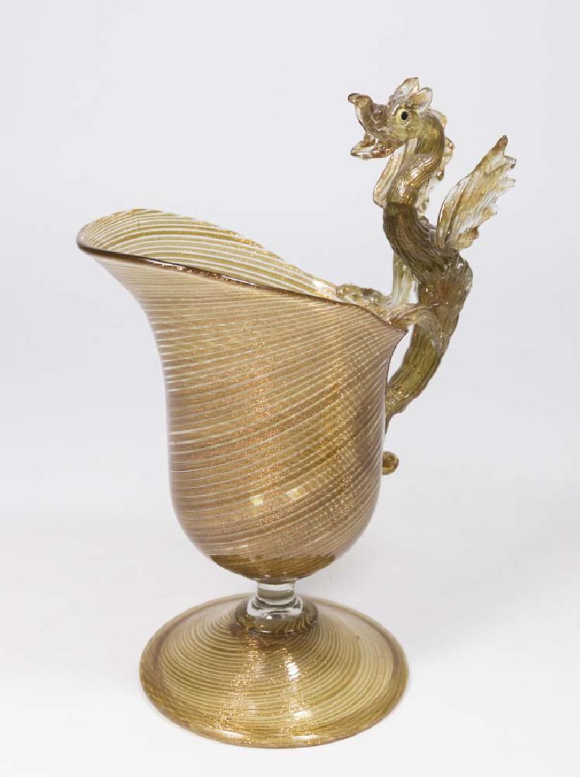 Venetian Swirl Aventurine Glass Dragon Pitcher: Attributed to Salviati Dott. Antonio 1872-1895. Approx. 9 1/2" H. From a NY estate. (6092) Dragon tongue missing.