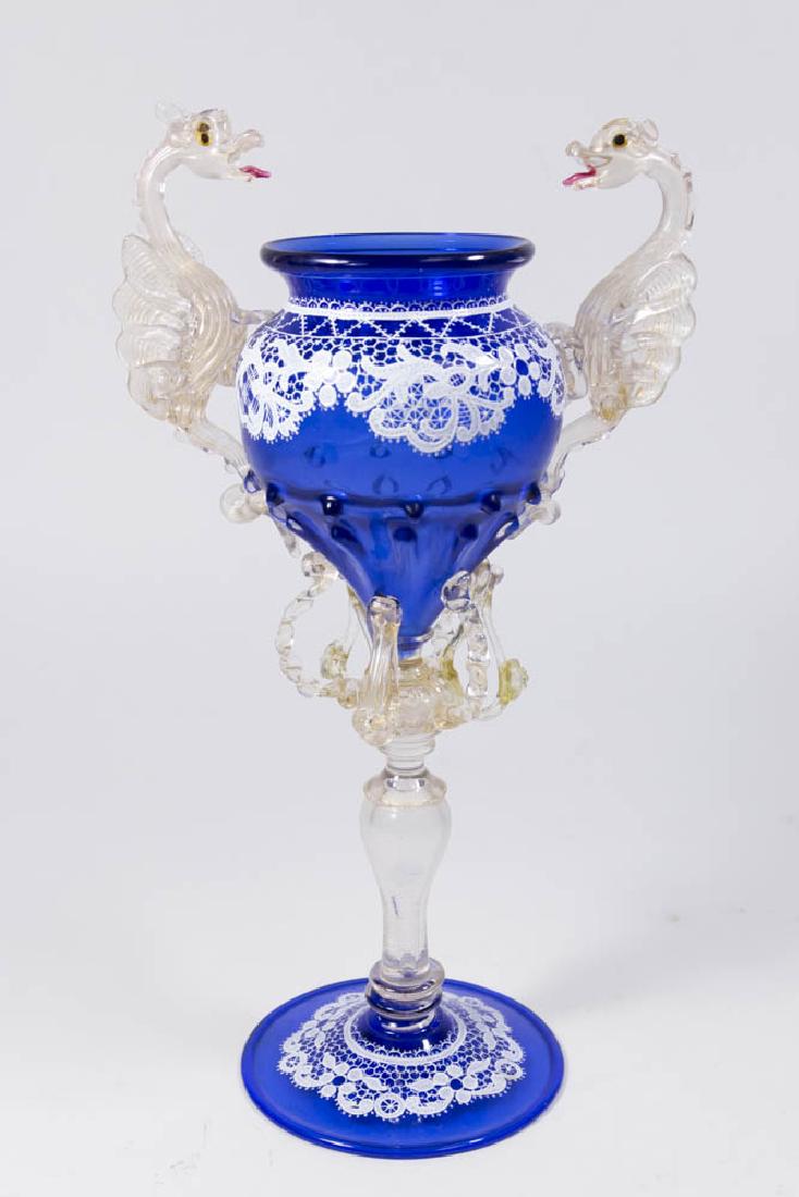 Venetian Enamelled Cobalt & Clear Glass Coupe (1 of 6)