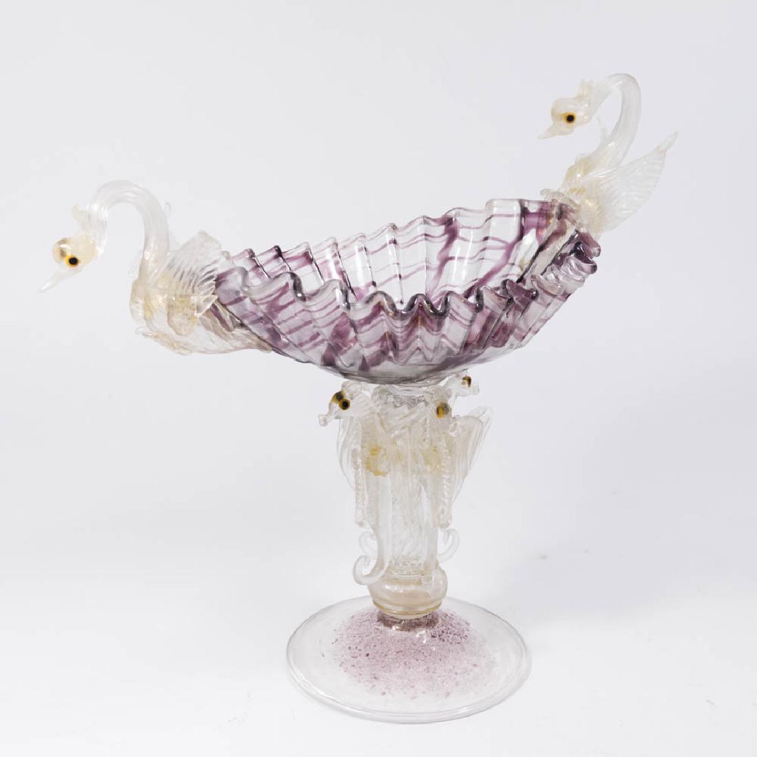 Venetian Marbleized Purple & Clear Glass Compote (1 of 7)