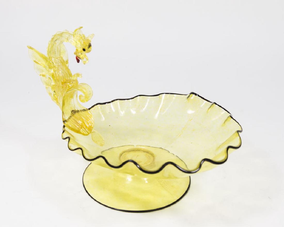 Venetian Gilt Yellow & Black Glass Dragon Compote (1 of 5)