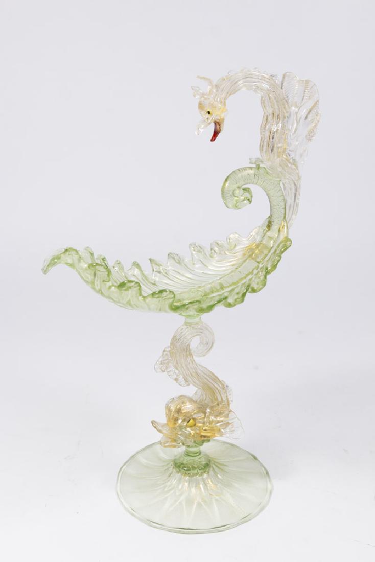 Venetian Gilt Green & Clear Glass Dolphin Compote (1 of 6)
