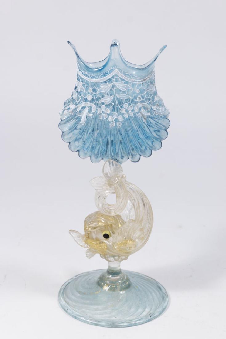 Venetian Gilt Blue Enamelled Glass Dolphin Vase (1 of 6)