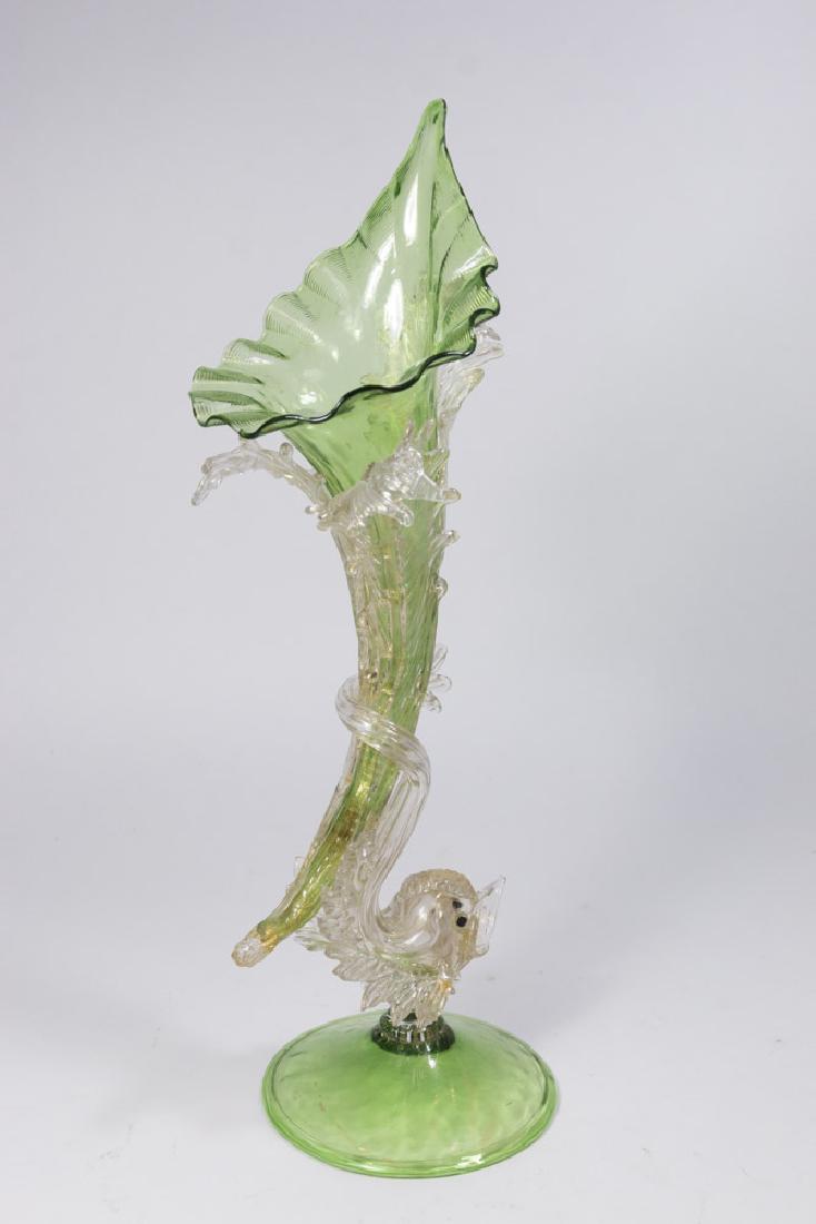 Venetian Gilt Green & Clear Glass Cornucopia Vase (1 of 8)