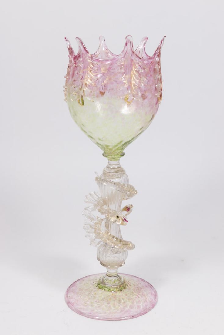 Venetian Gilt Mottled Green & Pink Glass Coupe (1 of 7)
