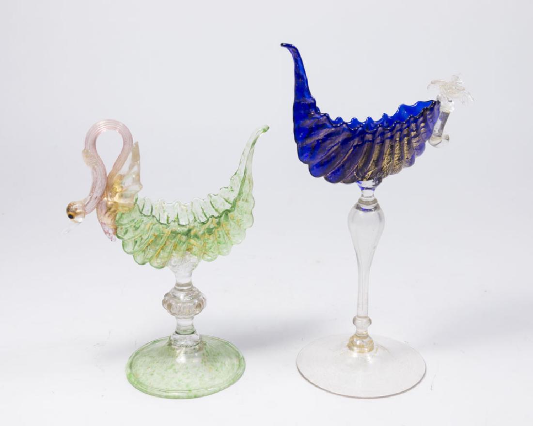 2 Venetian Gilt Green & Cobalt Glass Card Holders (1 of 7)