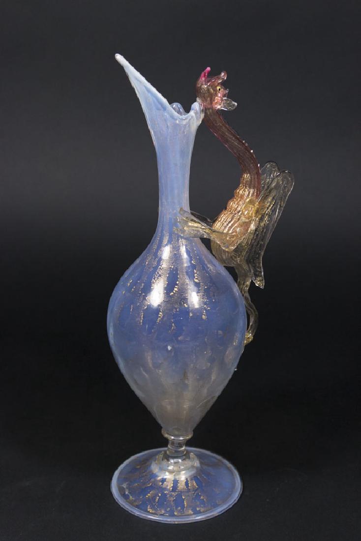 Venetian Gilt Opaline Glass Dragon Ewer: Late 19th/early 20th century. Attributed to Salviati & C. Artisti Barovier or Fratelli Toso. Approx. 11" H. (6092) Good condition.