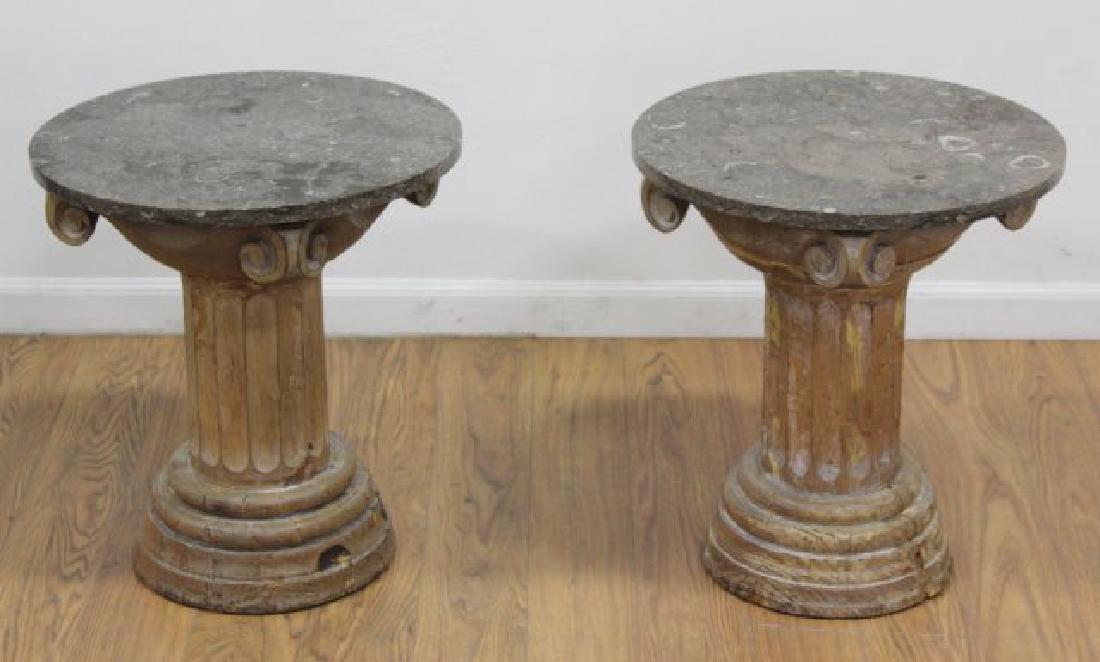 Pair Distressed Wood Marble Top Pedestals (1 of 5)