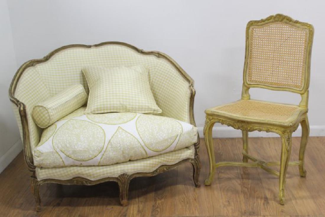 French Louis XV Style Loveseat & Caned Chair: French Louis XV Style Loveseat & Caned Chair