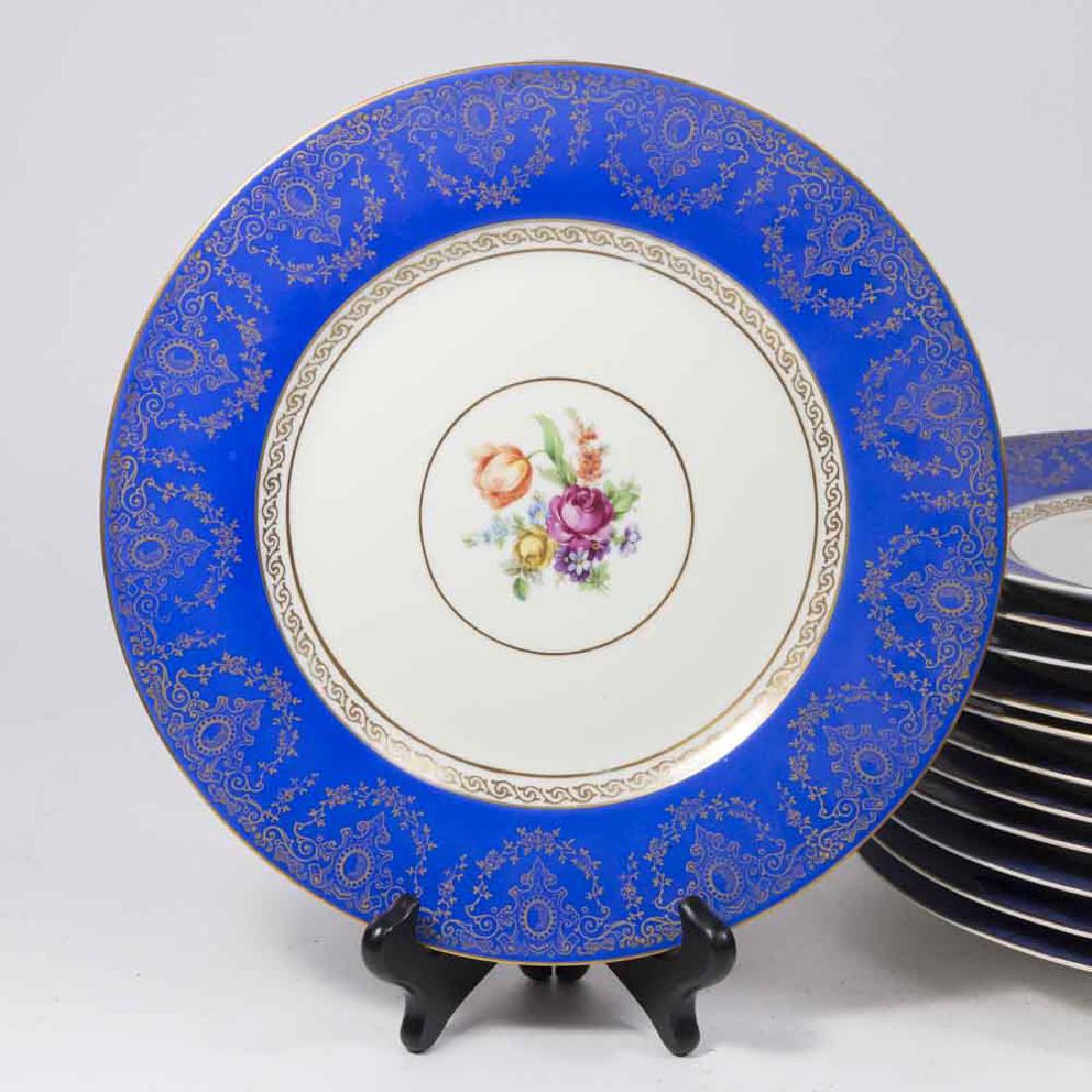 Set 12 Bavarian Service Plates: Cobalt with gilt-decorated band. Approx. 11" diameter.