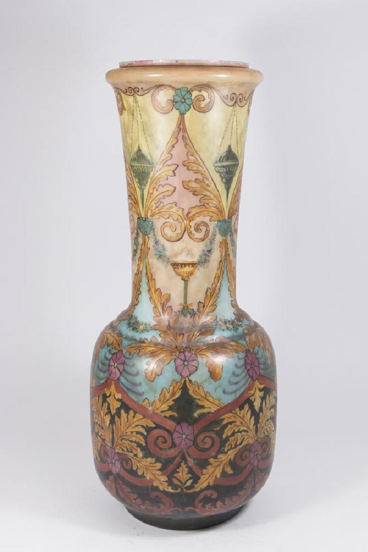 Victorian Painted Glass Jar: Approx. 23" H. Missing lid.