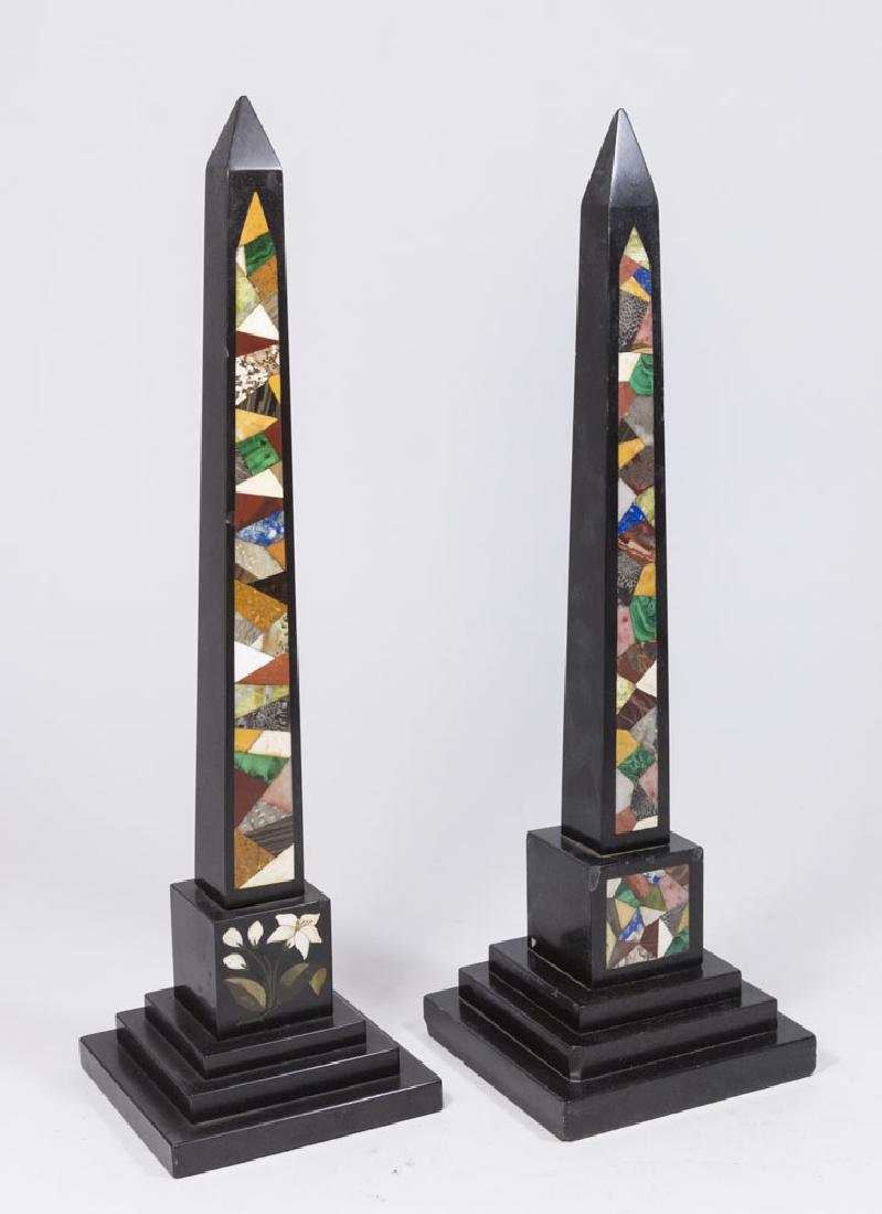 Pair 19th Century Marble & Specimen Obelisks: Approx. 14 1/2" H.